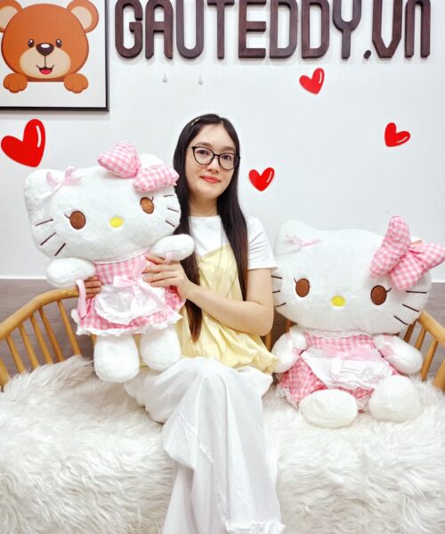 Mèo Bông Kitty Váy Hồng Nơ Caro